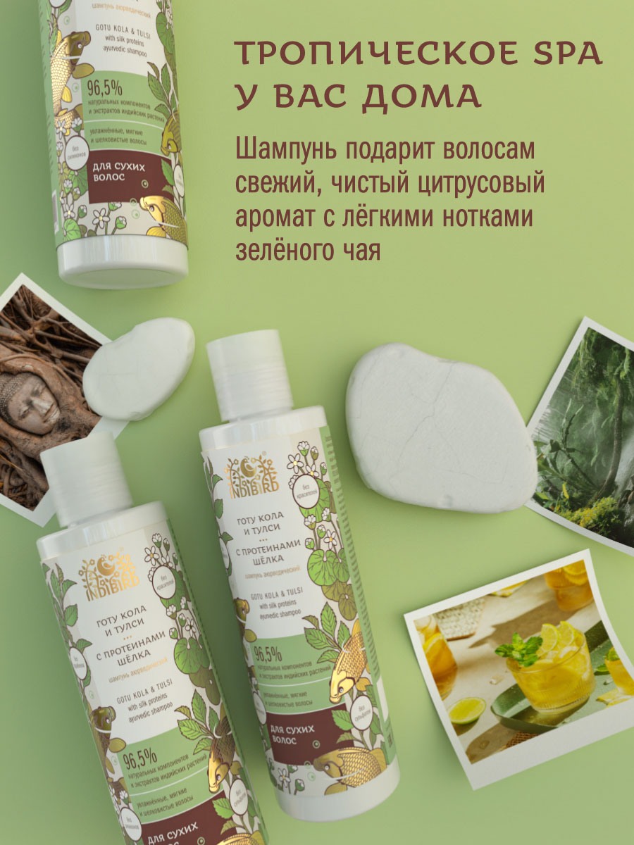 Шампунь ГОТУ КОЛА И ТУЛСИ с протеинами шёлка аюрведический 250 мл